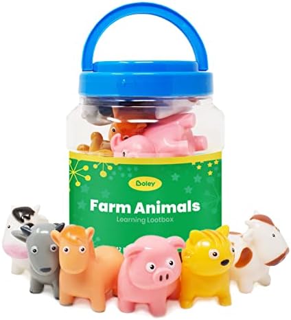 Boley Farm Animals Bath Toys Bucket - Includes 12 Colorful Fun Free Bathtub Toys & Pool Toys for Kids & Toddlers Ages 2 and Up!