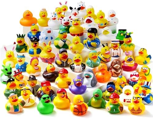 JOYIN 30 Pcs Rubber Ducks, Random Assortment Mini Rubber Duckie Toys with Mesh Carry Bag for Kids Baby Bath Shower Toys, Birthday Gifts, Summer Beach Pool Activity, Carnival, Holiday Party Favors