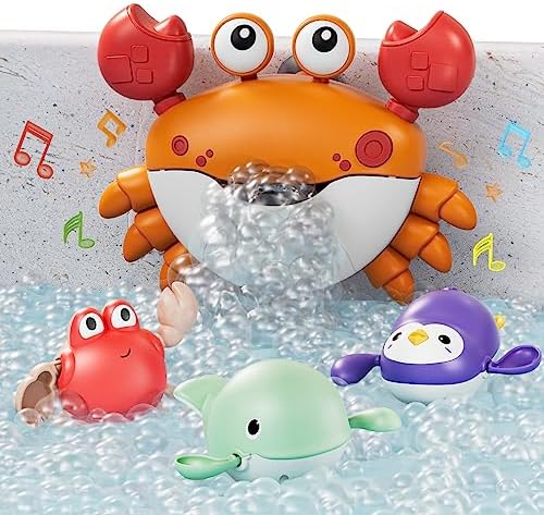 TUMAMA Baby Bath Toy,Musical Bath Bubble Maker Machine,3 Wind-Up Bathtub Toys,Crab Shower Water Toy for Toddlers Kids Boys Grils,4 Pieces