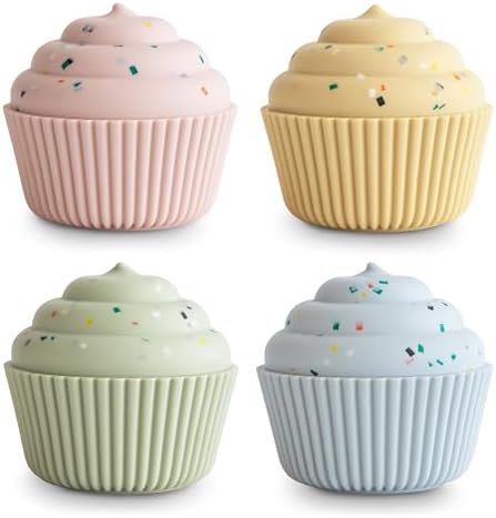 mushie Silicone Mix and Match Cupcake Toy 4 Pack | Mold Free