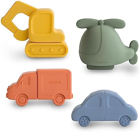mushie Silicone Vehicles Bath Play Set 4 Pack | Mold Free