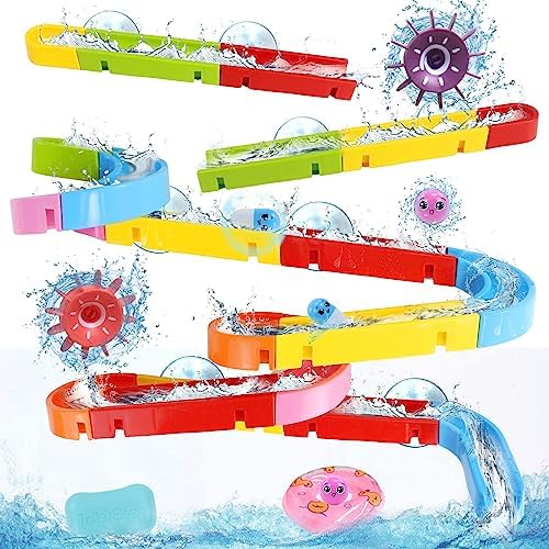 Bath Toys for Kids Ages 2-4-8 Toddler Bathtub Toys Slippery Slide Track DIY Mold Free Shower Toddler Toys with Suction Cups Birthday Gift for Boys Girls Bath Time Ages 2 3 4 5 6 7 8(38PCS)